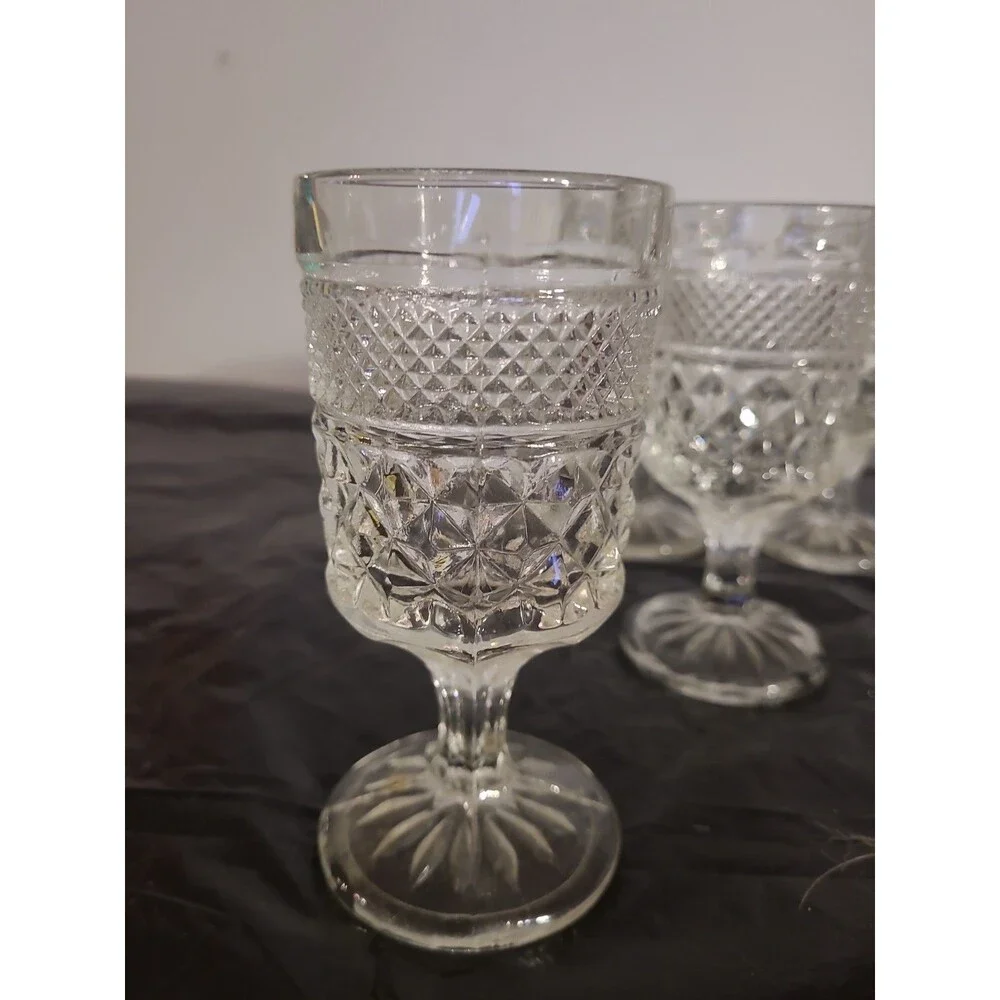 Set of 6 Vintage Anchor Hocking Wexford Wine Juice Goblets Footed Glasses 6 Oz